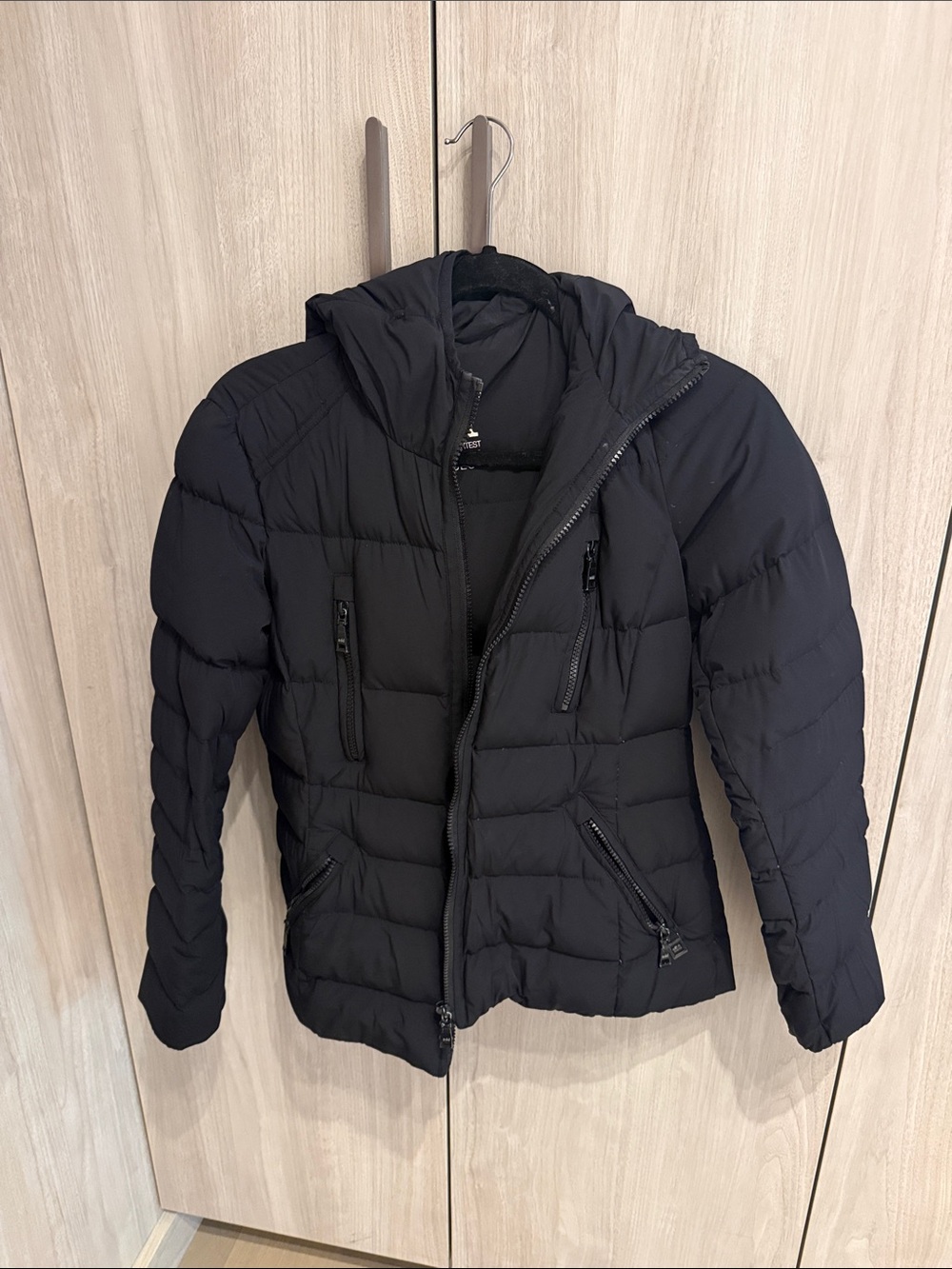 Womens Black Puffer Jacket with Hood size 4